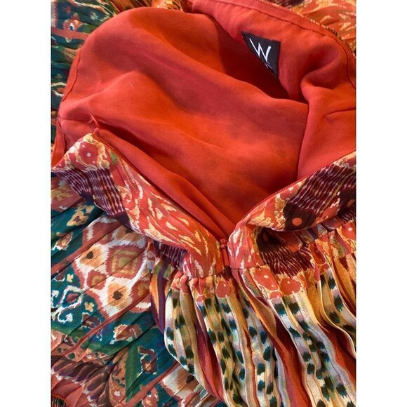 Women's W Work to Weekend Skirt Sz 10 Orange Pleated Lined Zipper Tribal VGC - Picture 2 of 4